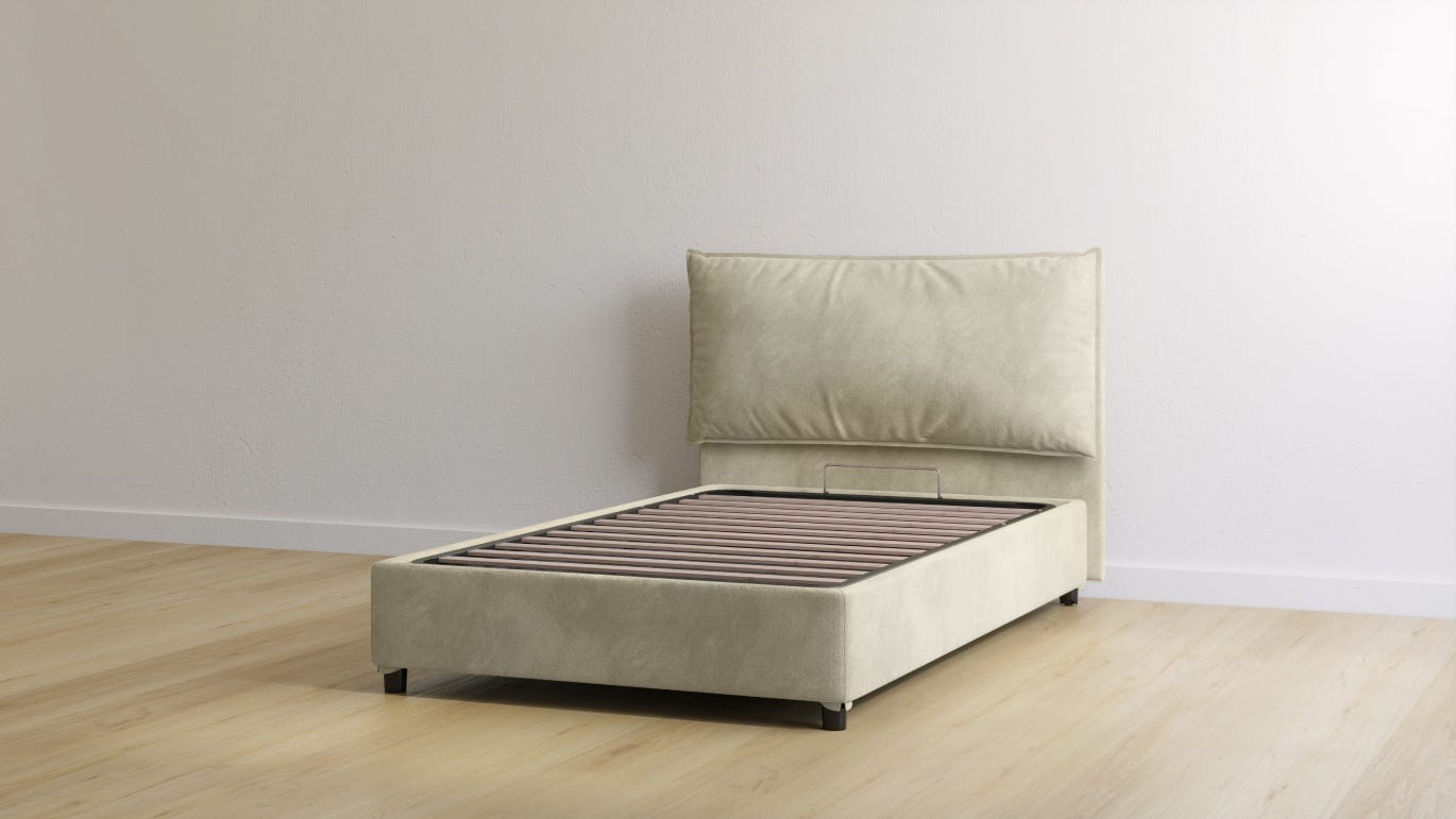 Letto contenitore in microfibra piazza e mezza color sabbia