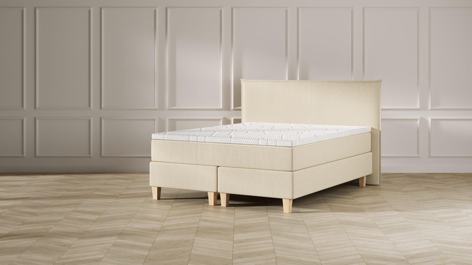 Beige - Plain HBD - Wooden feet - Premium topper