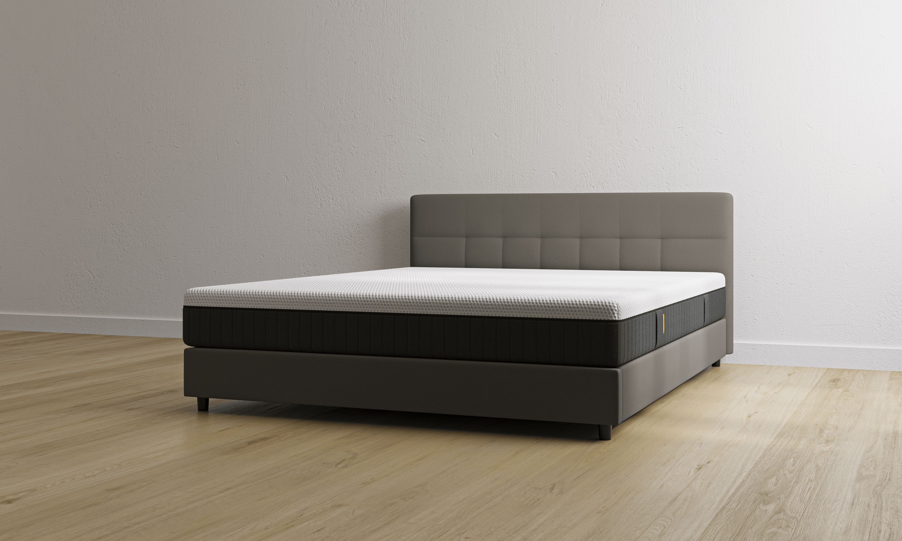 Letto contenitore grigio con testiera con materasso