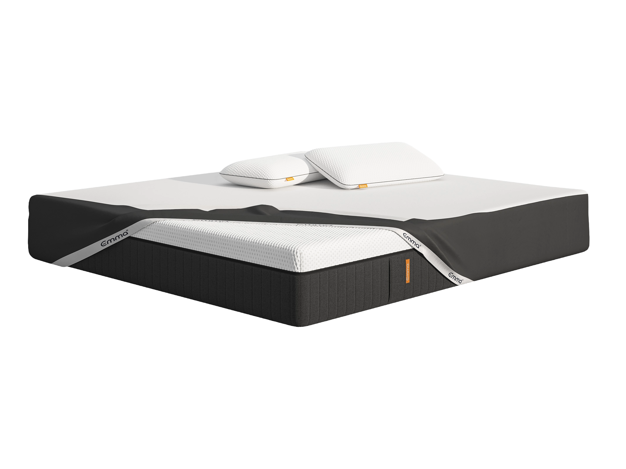 Uma imagem do Pack Original Pro, que inclui um colchão Emma Original Pro, Almofadas Emma Original Adapt Cooling, e uma capa protetora