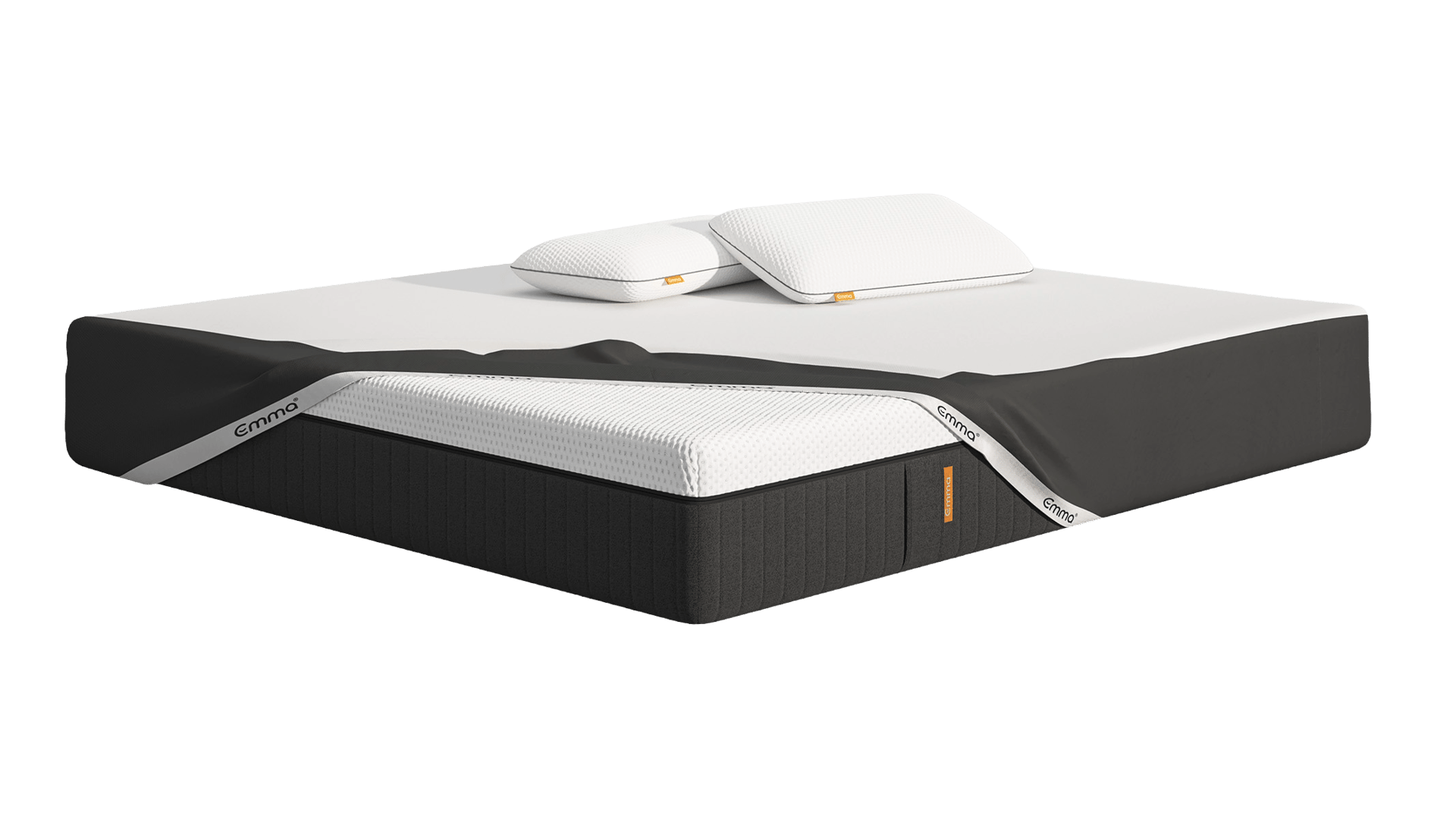 Uma imagem do Pack Original Pro, que inclui um colchão Emma Original Pro, Almofadas Emma Original Adapt Cooling, e uma capa protetora