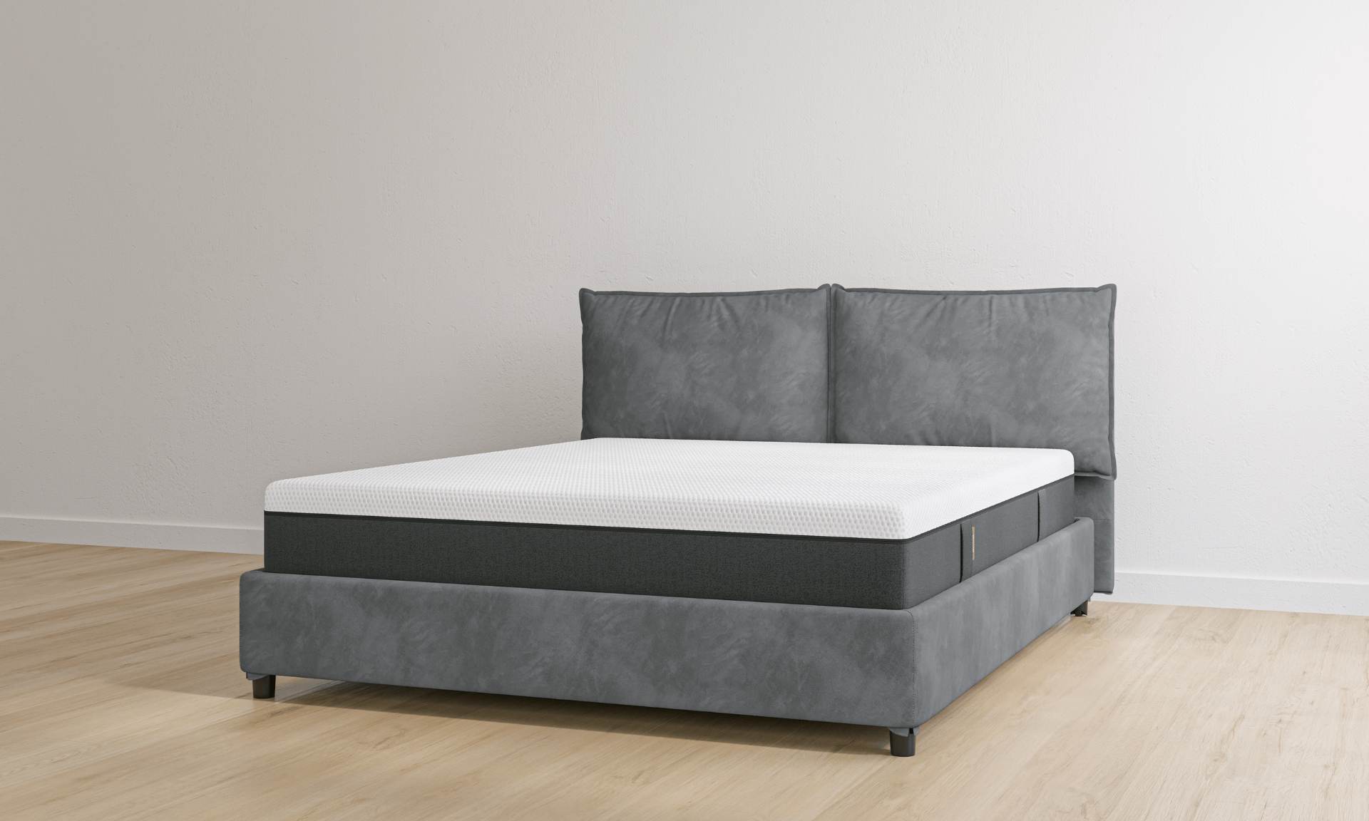 Letto contenitore micorfibra grigio matrimoniale con materasso hybrid