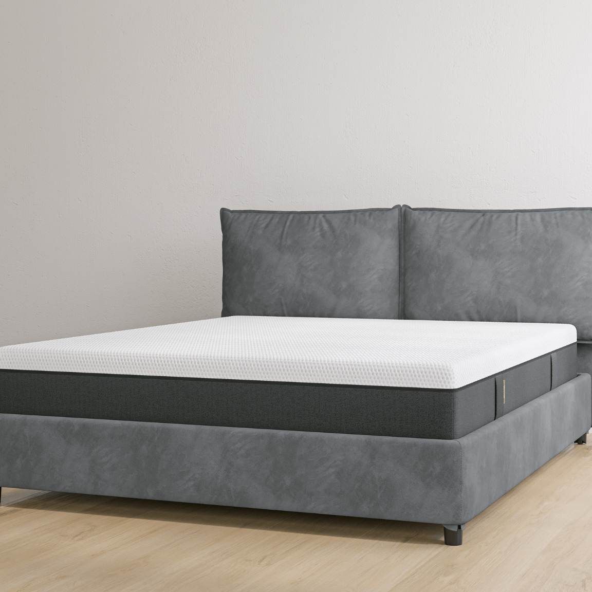 Letto contenitore micorfibra grigio matrimoniale con materasso hybrid