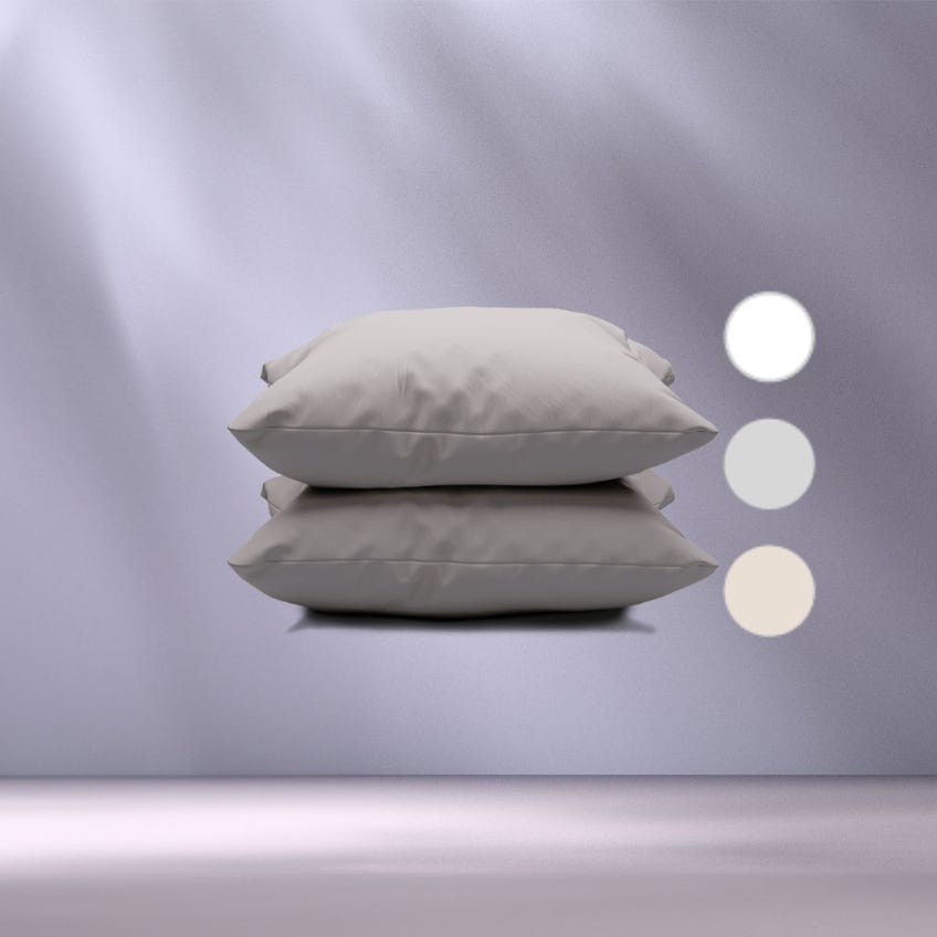 dos fundas de almohada satén gris disponible también en beige y blanco
