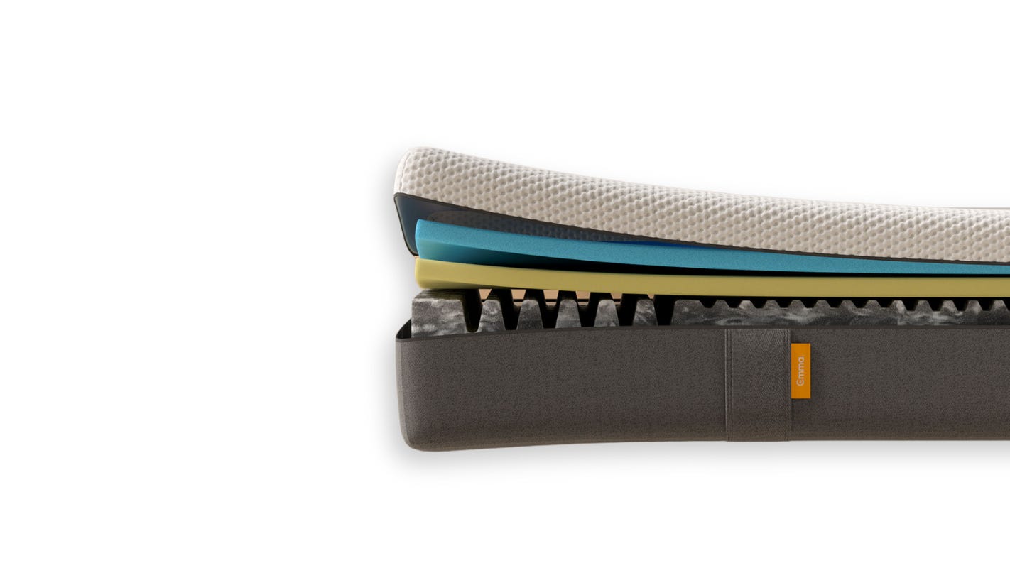 Aufgeschnittene Emma 25 Flip Matratze mit sichtbaren Schichten.