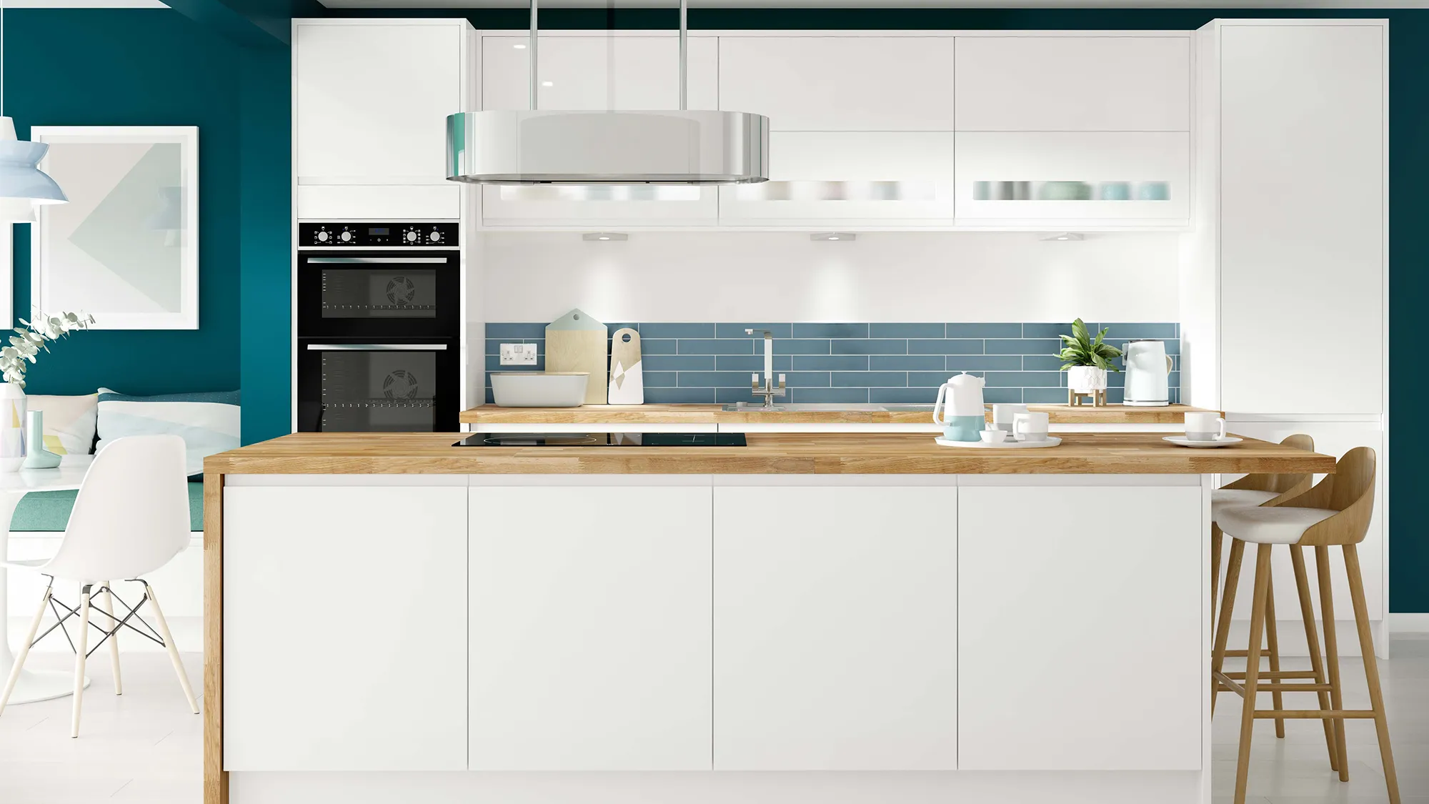 Integrated ovens in a Sofia White Kitchen