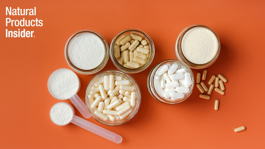 supplements 101, various powders and ingredients on an orange background