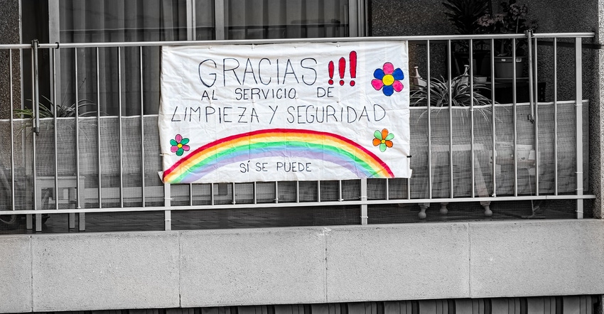Editorial Use Only Balcony in Spain with banner Editorial Use Only Balcony in Spain with banner