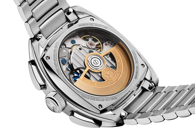 Favre Leuba Chief Chronograph, Uhrwerk Kaliber FLC02 sichtbar durch den Gehäuseboden