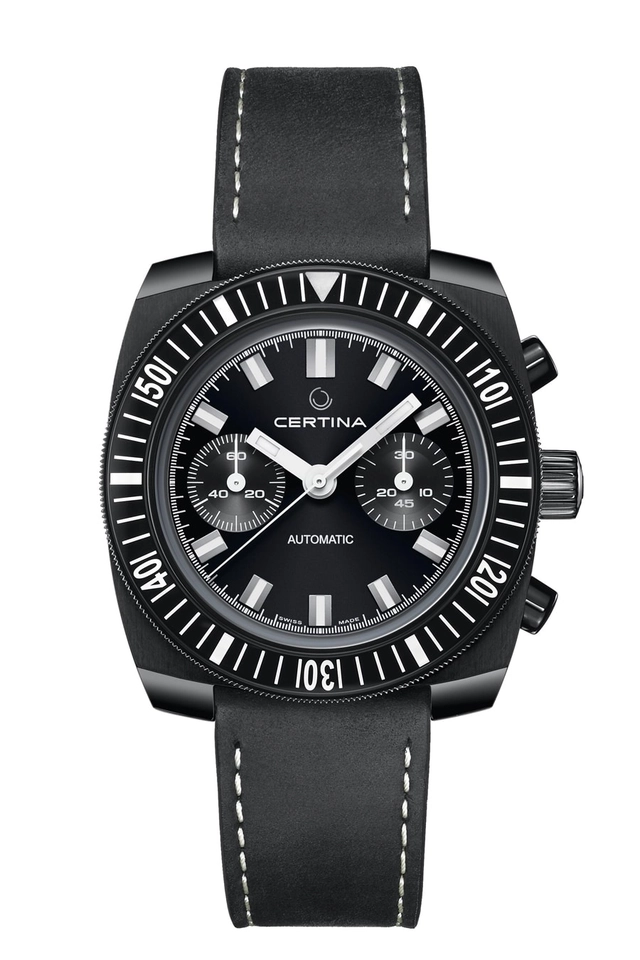 Certina: DS Chronograph Automatic 1968 in Edelstahl mit schwarz PVD-beschichtetem Gehäuse Certina: DS Chronograph Automatic 1968 in Edelstahl mit schwarz PVD-beschichtetem Gehäuse