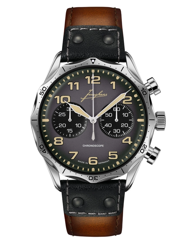 Junghans Pilot Chronoscope 27/3493.00 poliert mit grauem Blatt