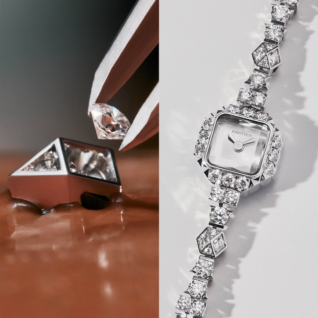 Cartier Uhr mit Sonnenschliff-Zifferblatt