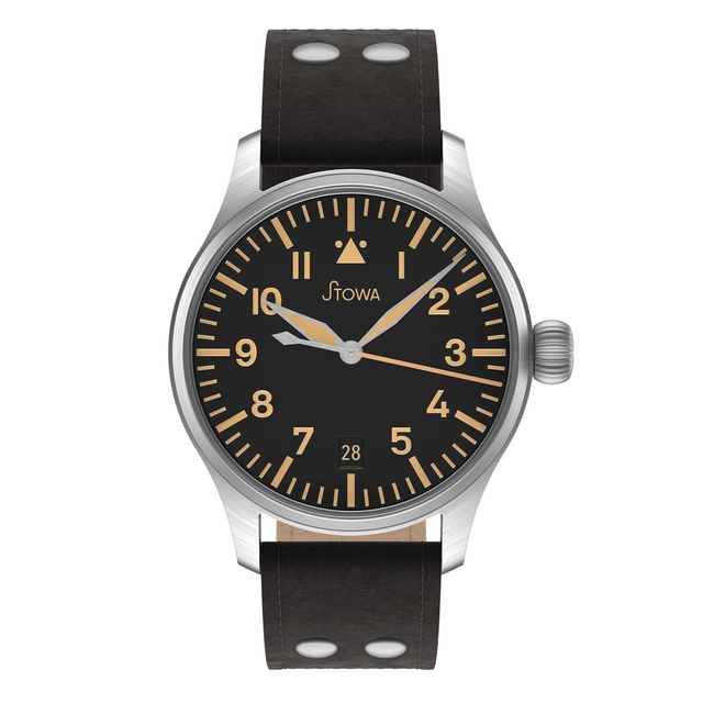 Stowa: Flieger Vintage 36 mit Logo und Datum sowie schwarzem Lederband