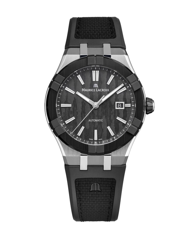 Maurice Lacroix Aikonic mit schwarzer Lünette und schwarzem Band