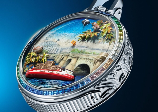 Frontalansicht der Louis Vuitton „Escale au Pont-Neuf“-Taschenuhr