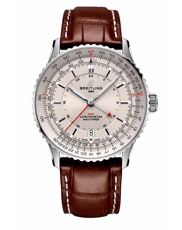 Breitling Navitimer Automatic GMT 41 in Stahl mit silberfarbenem Zifferblatt