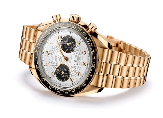 Omega Speedmaster Chronoscope Paris 2024 in Moonshine Gold mit Gliederband aus Moonshine Gold