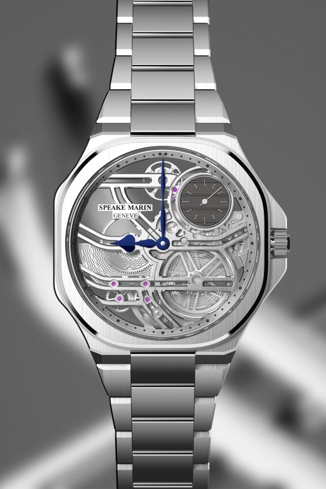 Speake Marin Ripples Skeleton, Frontansicht vor grauem Hintergrund