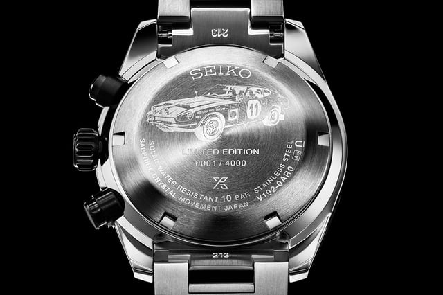 Seiko_Speedtimer_Solar_Chronograph_DATSUN_Limited_Edition_SSC957_ seen from back with engraving