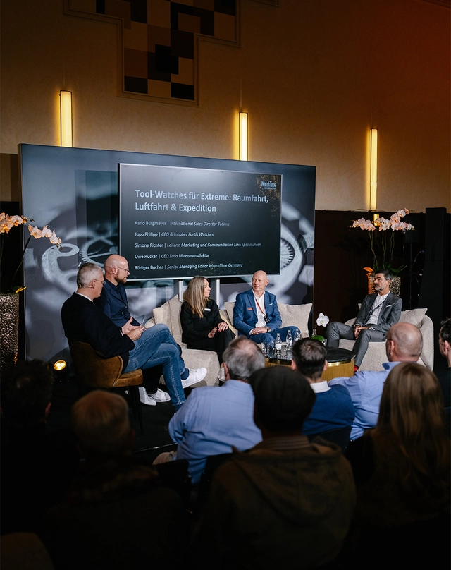 Karlo Burgmayer (Tutima), Jupp Philipp (Fortis), Simone Richter (Sinn Spezialuhren) und Uwe Rücker (Laco)