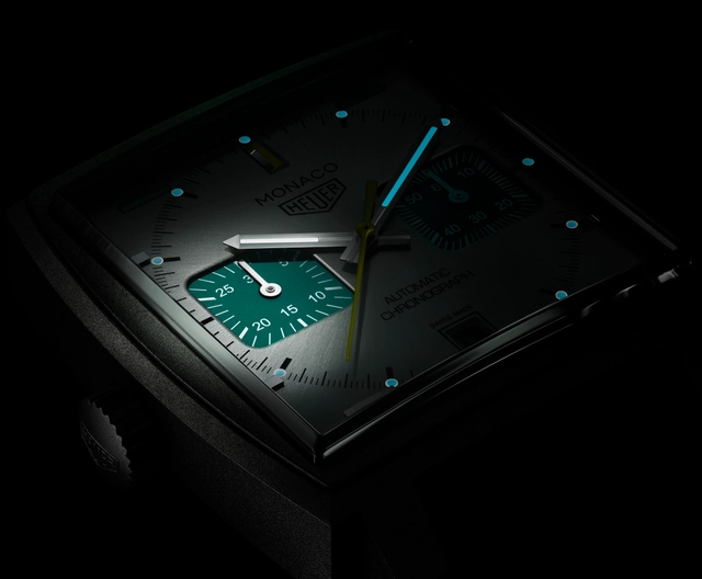 TAG Heuer Monaco Racing Green, Detailansicht Zifferblatt