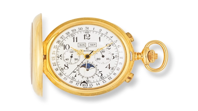 Chronoswiss 18K-Gold-Taschenuhr mit Vollkalender und Mondphase