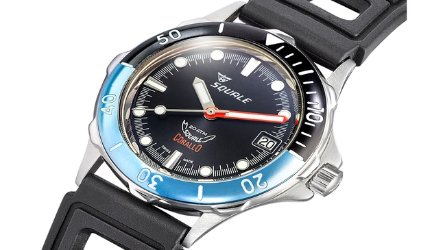 Squale, Edelstahl-Taucheruhr mit schwarzem Zifferblatt und zweifarbiger Lünette