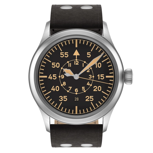 Stowa Flieger Vintage Sport Baumuster B mit Datum und schwarzem Lederband