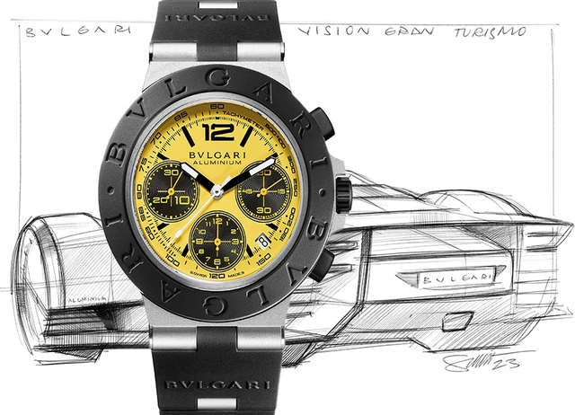 Bulgari Gran Turismo Aluminium Watch + Zeichnung des Vision Cars