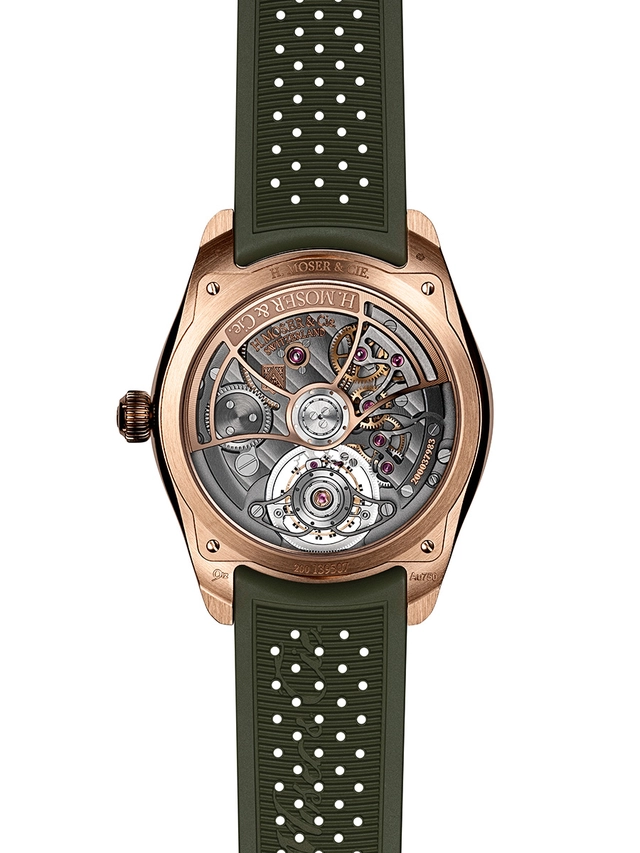 HMoser_3805-0400_Pioneer_Tourbillon_RG_Burgundy_Fumé, transparenter Gehäuseboden