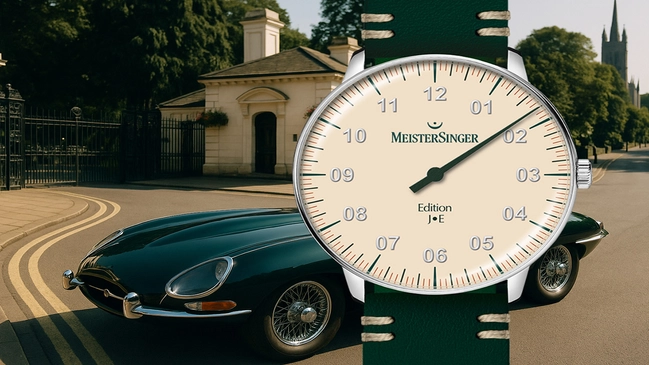 Meistersinger Edition Neo J.E mit Jaguar im Hintergrund
