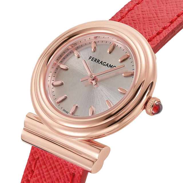 Ferragamo Uhr, Gancini, Rosé mit Rot