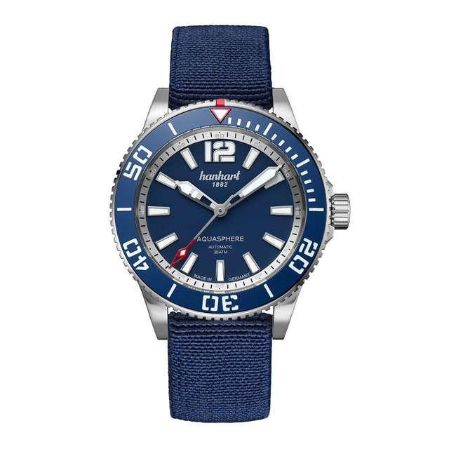 Hanhart-Aquasphere-Blue-Strap.jpg Hanhart Aquasphere FreeFall Blue mit Hookstrap-Textilband