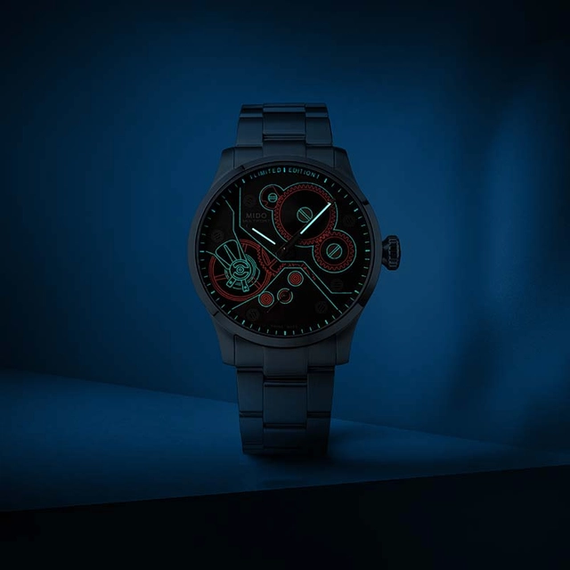 Mido_Multifort_Mechanical, Zifferblatt bei Nacht