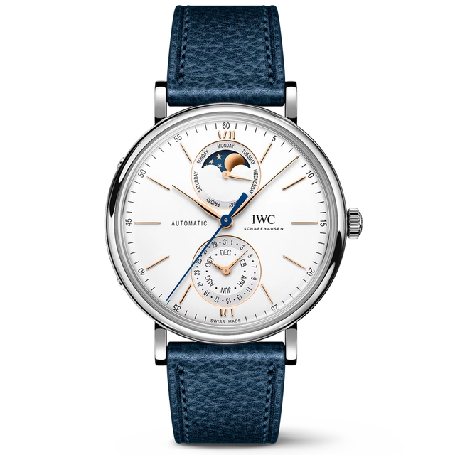 IWC Schaffhausen, Edelstahluhr mit blauem Band, IW359001, Portofino Complete Calendar