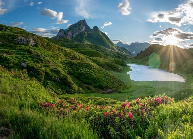 See inmitten einer grünen Berg- und Naturlandschaft in Kärnten.