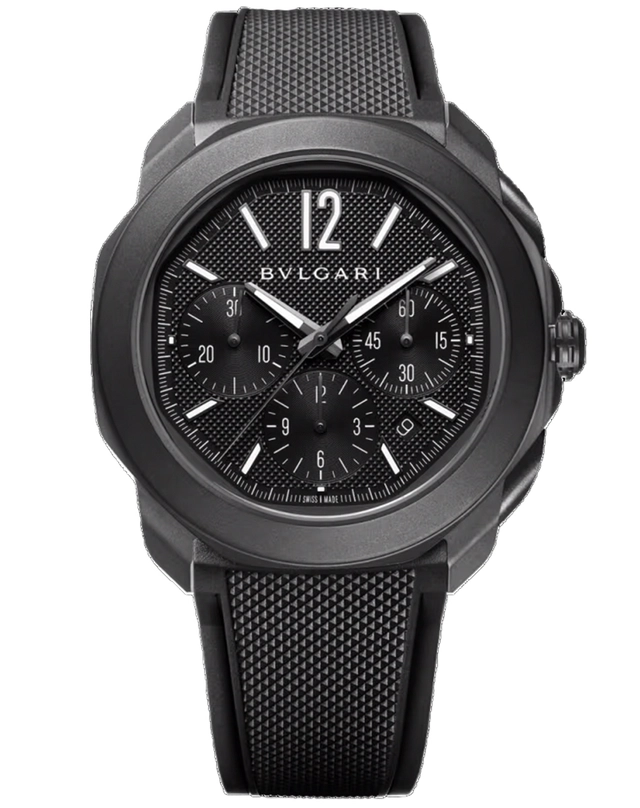 Bulgari – Octo Roma Chronoraph Bulgari – Octo Roma Chronoraph, schwarzer Chronograph mit Kautschukband