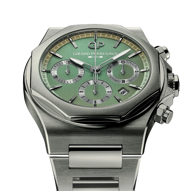 Girard-Perregaux Laureato Chronograph Aston Martin Zifferblatt in Grün, Detailansicht