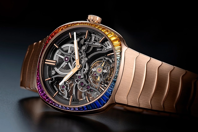 H. Moser & Cie. – Streamliner Tourbillon Skeleton Rainbow, Rosegold-Uhr mit Tourbillon und integriertem Band