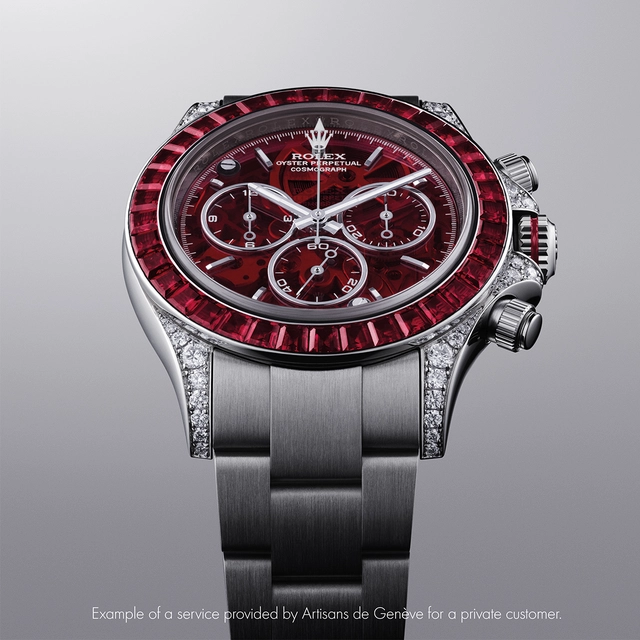 Artisans de Genève Rolex Daytona, Referenz 116509 mit roten Rubinen und Saphirzifferblatt