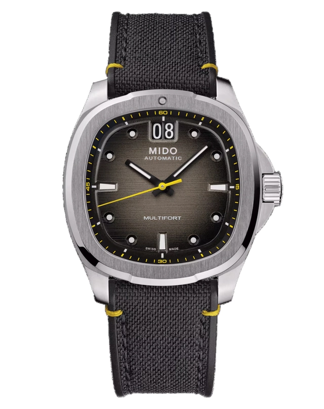 Mido – Multifort TV Big Date Mido – Multifort TV Big Date, rechteckige Edelstahluhr mit Automatikwerk