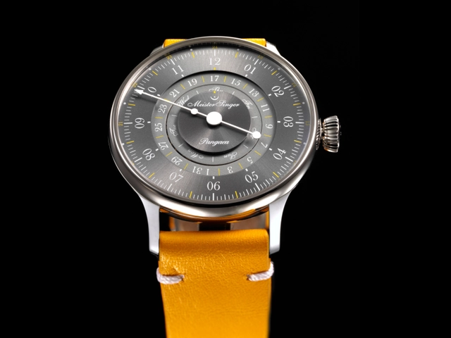 MeisterSinger_PangaeaDD_PDD365 mit grauem Zifferblatt vor schwarzem Hitnergrund