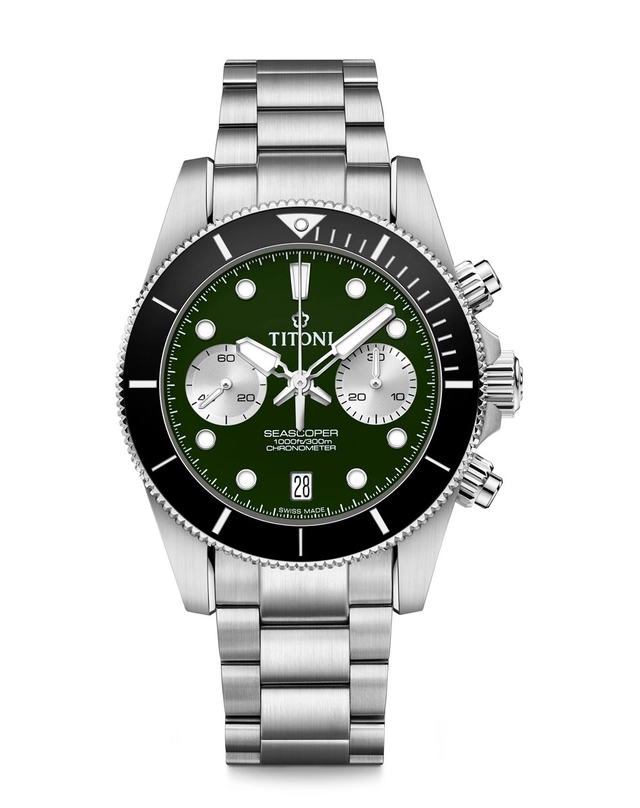 Titoni Seascoper 300 Bi-Compax Chronograph Stahl grün