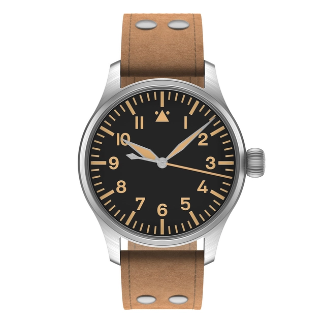 Stowa: Flieger Vintage 36 ohne Logo und Datum, mit braunem Lederband
