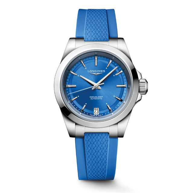 Longines Conquest Sylt Edition 34 mm, Edelstahlgehäuse mit blauem Kautschukband Longines Conquest Sylt Edition 34 mm, Edelstahlgehäuse mit blauem Kautschukband