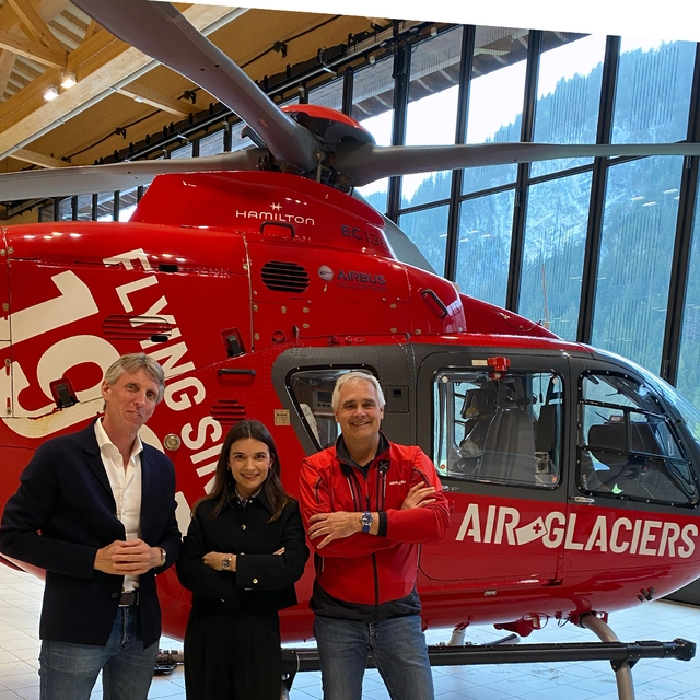 Hamilton CEO Vivian Stauffer, WatchTime Head of Live Communication Charlotte Friess, Air-Glaciers CEO Bernard Vogel