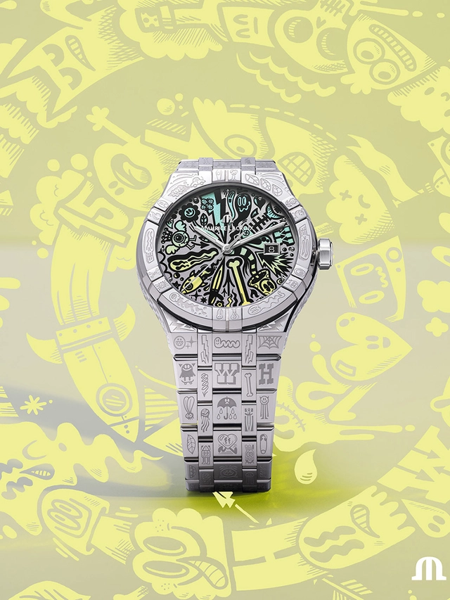 Maurice Lacroix Aikon Automatic Wotto Limited Edition vor gelbem Hintergrund