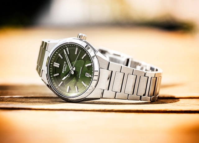 Casio Edifice EFK-100D-2A, mechanische Edelstahluhr mit grünem Zifferblatt