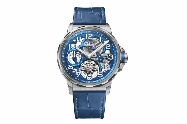 Zifferblatt und Amrband der Angelus Flying Tourbillon Titanium