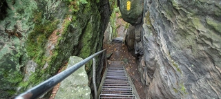 Leiter zwischen Felsen am Forststeig.